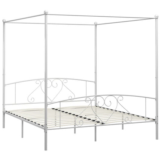 Bed Frame | White | Metal | 200x200cm Double | Classic/Traditional
