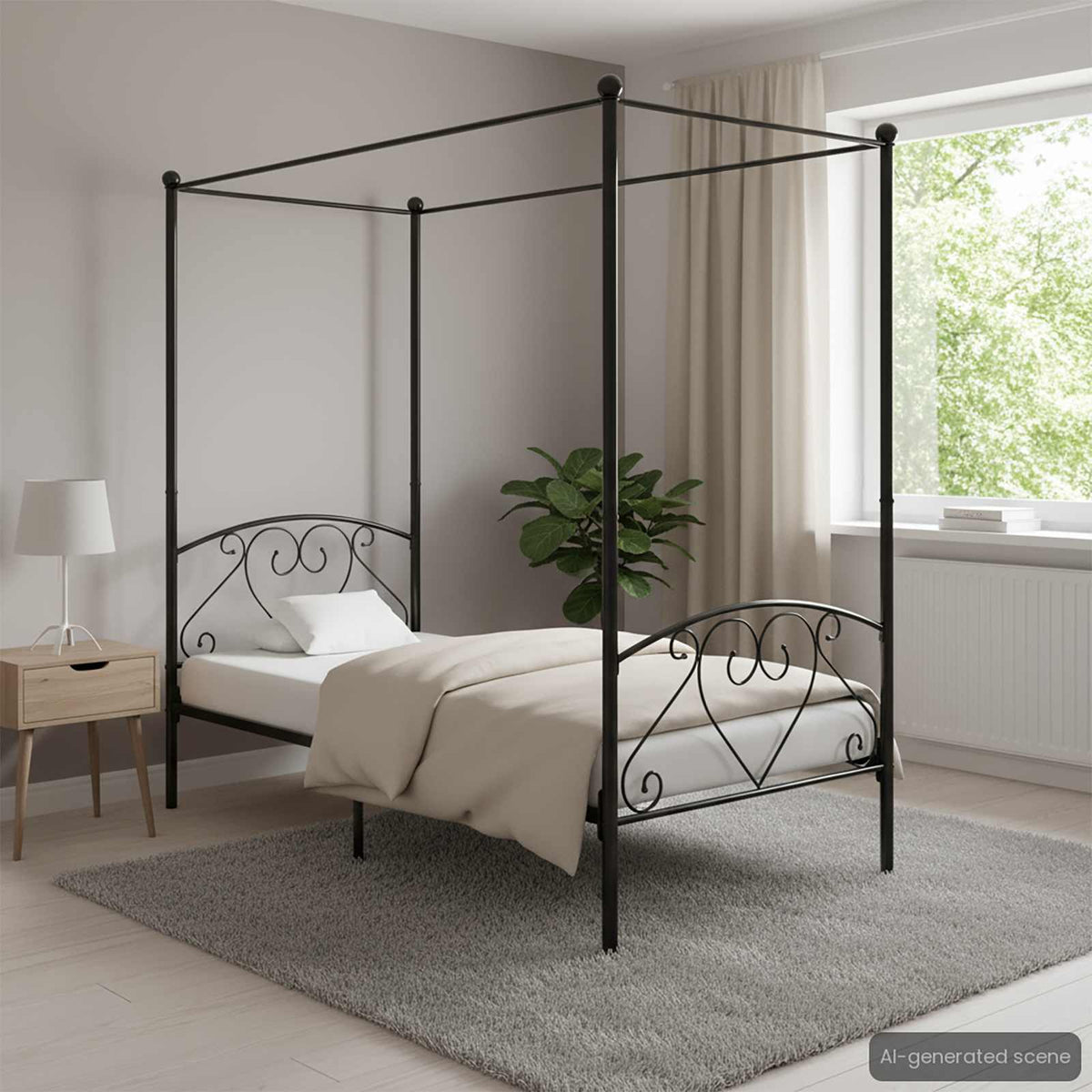 Canopy Bed Frame without Mattress Black Metal 90x200 cm