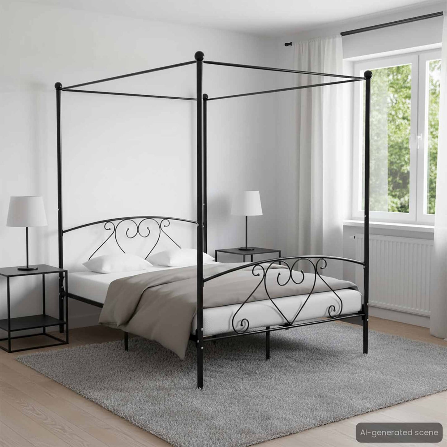 Bed Frame without Mattress with Canopy Black 140x200 cm Metal