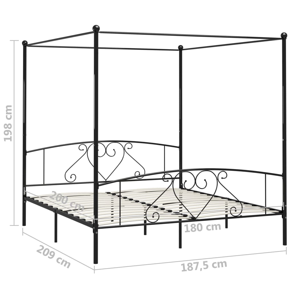 Bed Frame without Mattress with Canopy Black 180x200 cm Super King Metal