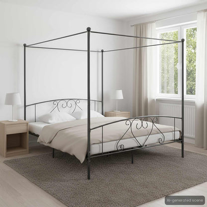 Canopy Bed Frame without Mattress Grey Metal 180x200 cm