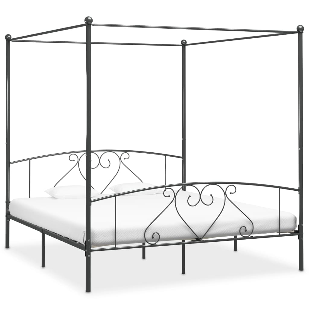 Bed Frame | Grey | Metal | 200x200 cm | Classic/Traditional