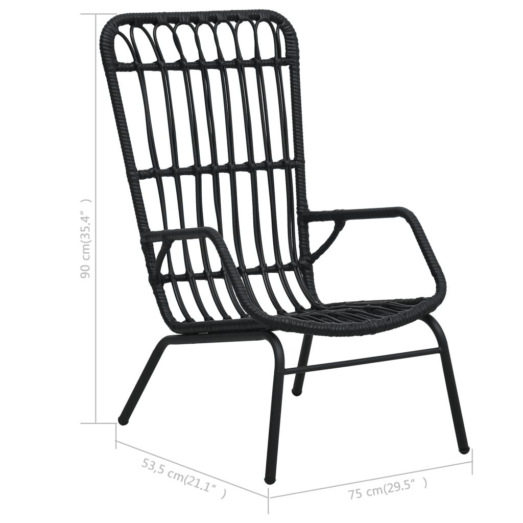 Garden Chair | Black | Poly Rattan, Powder-Coated Steel | Medium