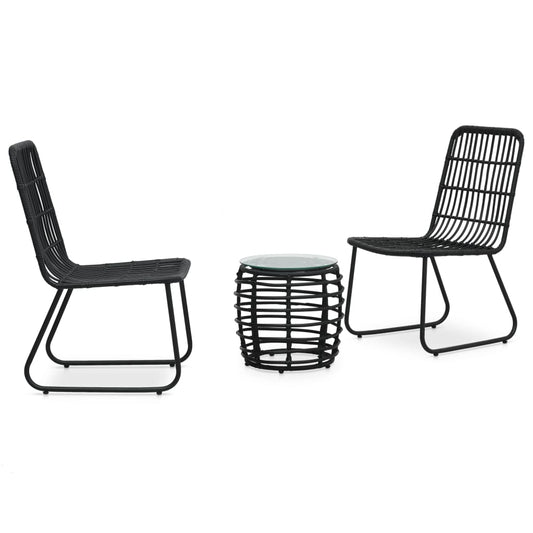 Bistro Set | Black, Transparent | PE rattan, powder-coated steel, glass