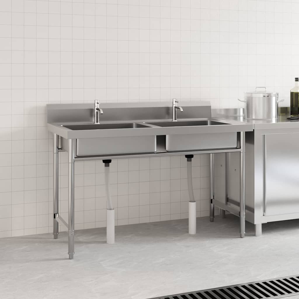 144291 vidaXL Kitchen Sink Double Basin Stainless Steel