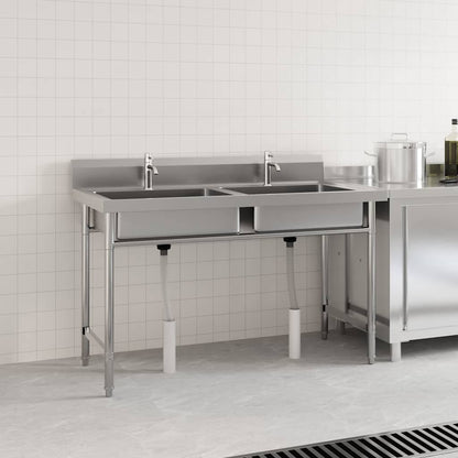 144291 vidaXL Kitchen Sink Double Basin Stainless Steel