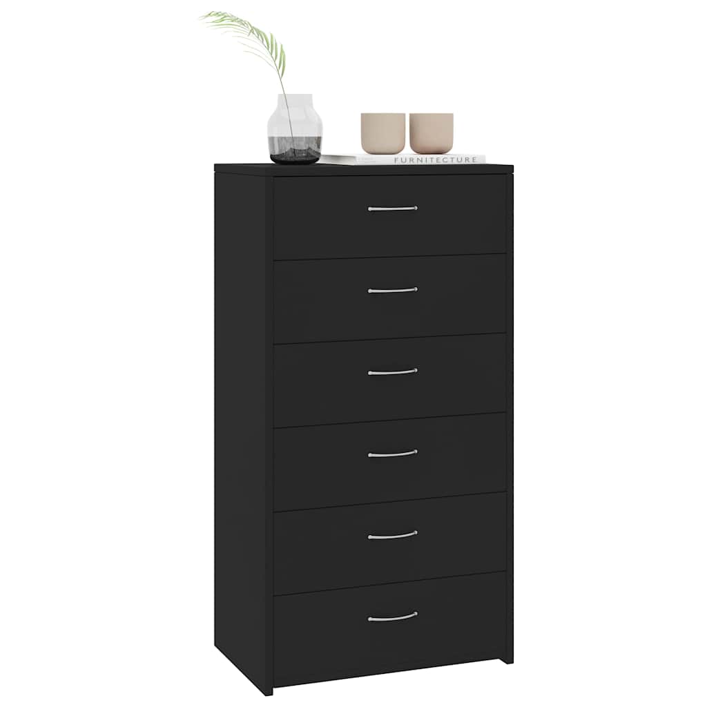 800667 vidaXL Sideboard with 6 Drawers Black 50x34x96 cm Engineered Wood