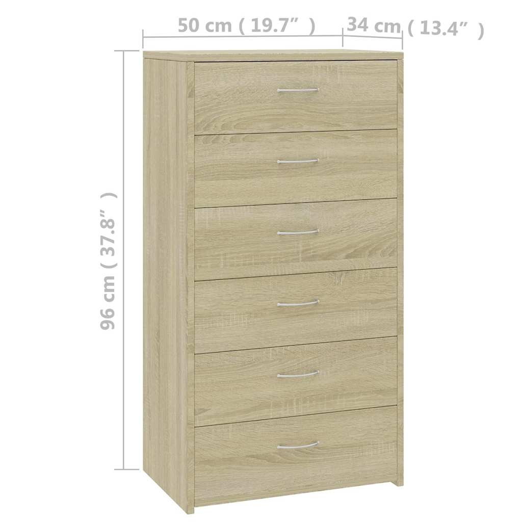 800669 vidaXL Sideboard with 6 Drawers Sonoma Oak 50x34x96 cm Engineered Wood