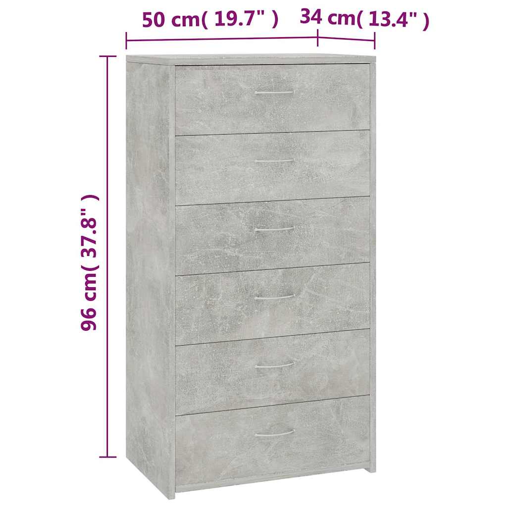 Sideboard with 6 Drawers Concrete Grey 50x34x96 cm