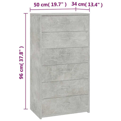 Sideboard with 6 Drawers Concrete Grey 50x34x96 cm