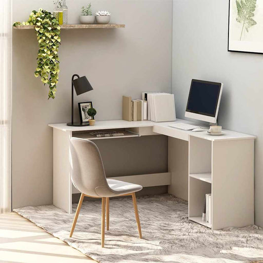 800747 vidaXL L-Shaped Corner Desk White 120x140x75 cm Engineered Wood