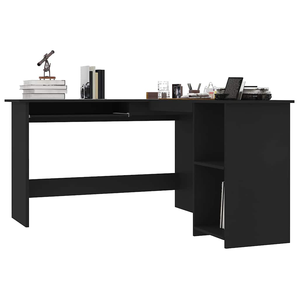 800748 vidaXL L-Shaped Corner Desk Black 120x140x75 cm Engineered Wood