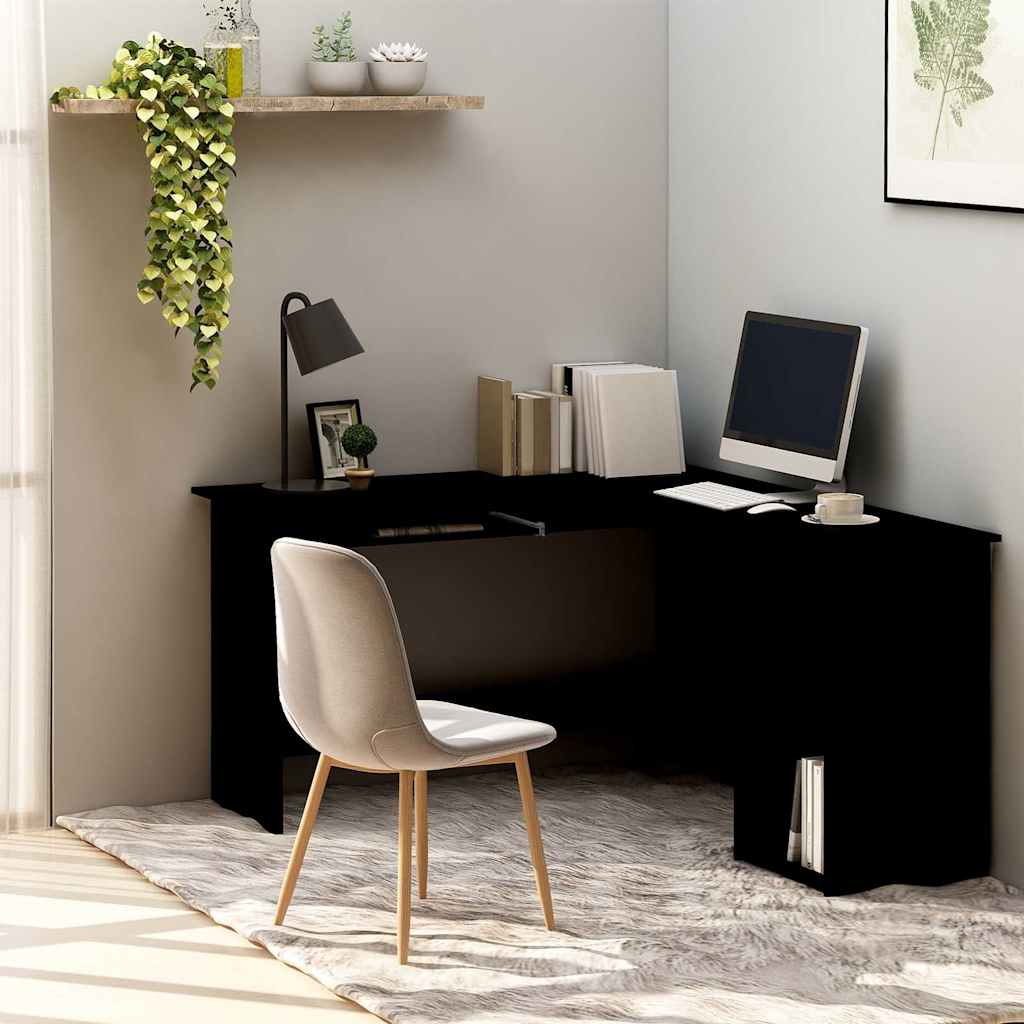 800748 vidaXL L-Shaped Corner Desk Black 120x140x75 cm Engineered Wood