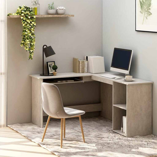 L-Shaped Corner Desk Concrete Grey 120x140x75cm Engineered Wood