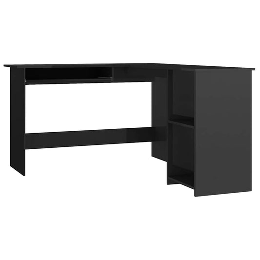 L-Shaped Corner Desk High Gloss Black 120x140x75 cm