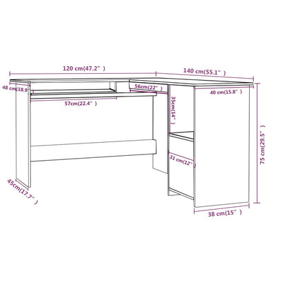 L-Shaped Corner Desk High Gloss Black 120x140x75 cm Engineered Wood