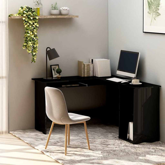 L-Shaped Corner Desk High Gloss Black 120x140x75 cm