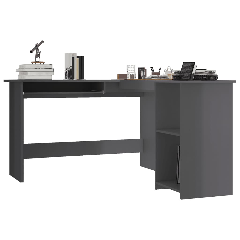 L-Shaped Corner Desk High Gloss Grey 120x140x75 cm Engineered Wood