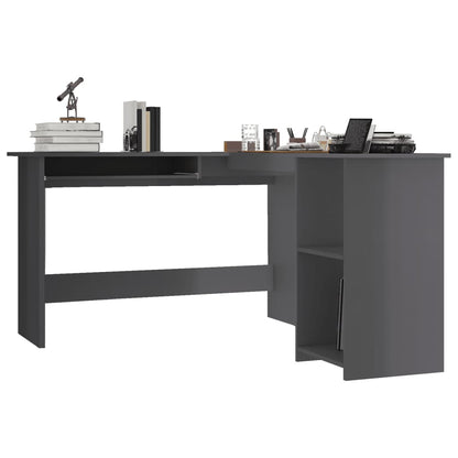 L-Shaped Corner Desk High Gloss Grey 120x140x75 cm Engineered Wood