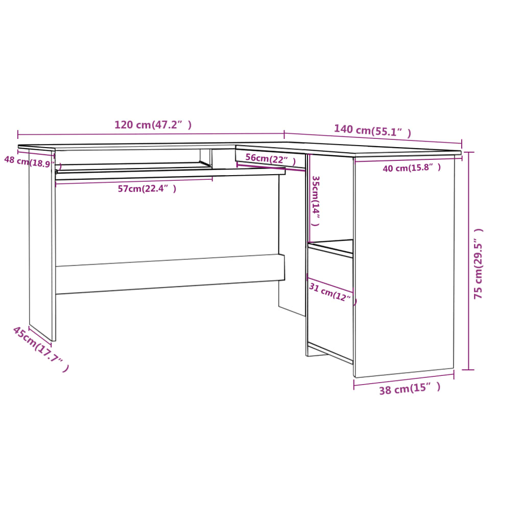 L-Shaped Corner Desk High Gloss Grey 120x140x75 cm Engineered Wood