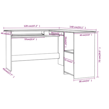 L-Shaped Corner Desk High Gloss Grey 120x140x75 cm Engineered Wood