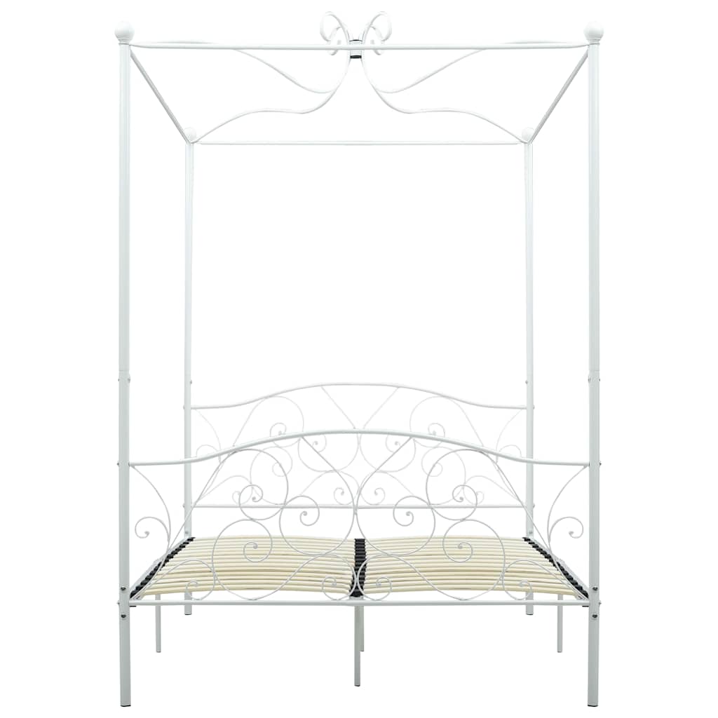 Canopy Bed Frame without Mattress White Metal 120x200 cm