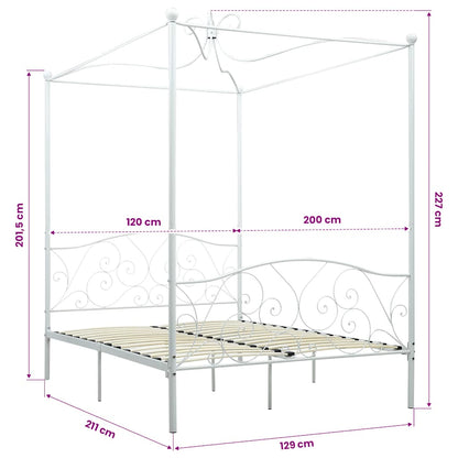 Canopy Bed Frame without Mattress White Metal 120x200 cm