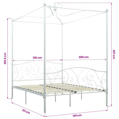 Canopy Bed Frame without Mattress White Metal 120x200 cm
