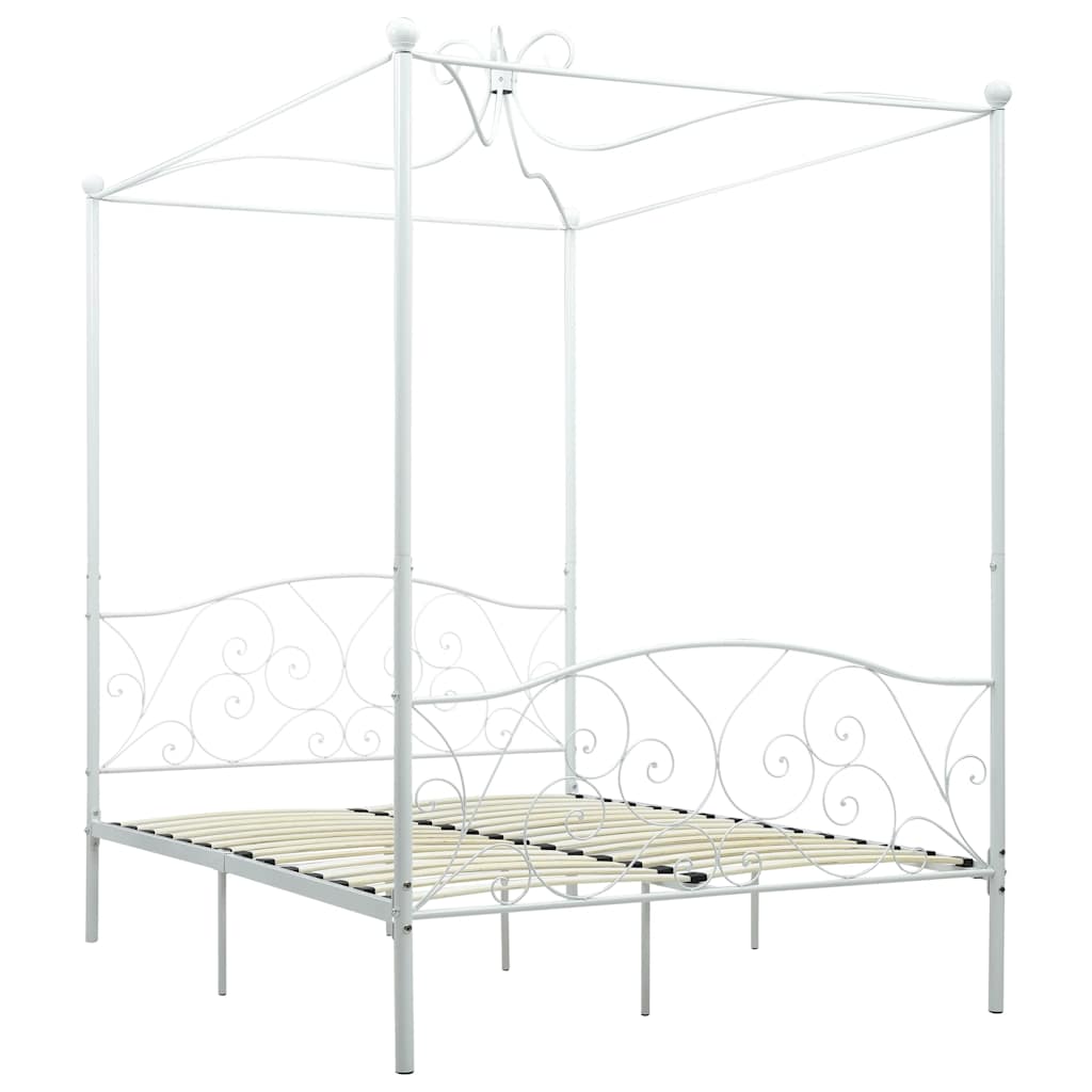Bed Frame | White | Metal | Double | Decorative Inlays | Bed Frame