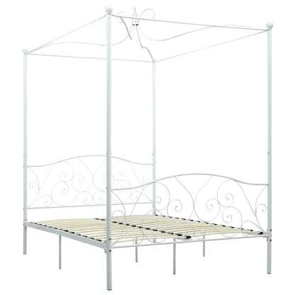 Bed Frame | White | Metal | Double | Decorative Inlays | Bed Frame