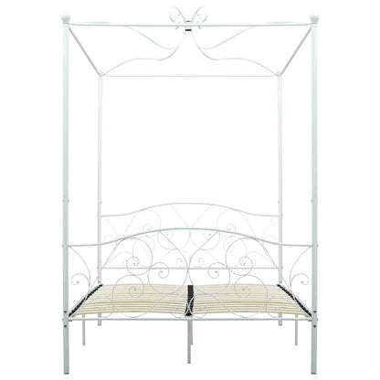 Bed Frame | White | Metal | Double | Decorative Inlays | Bed Frame