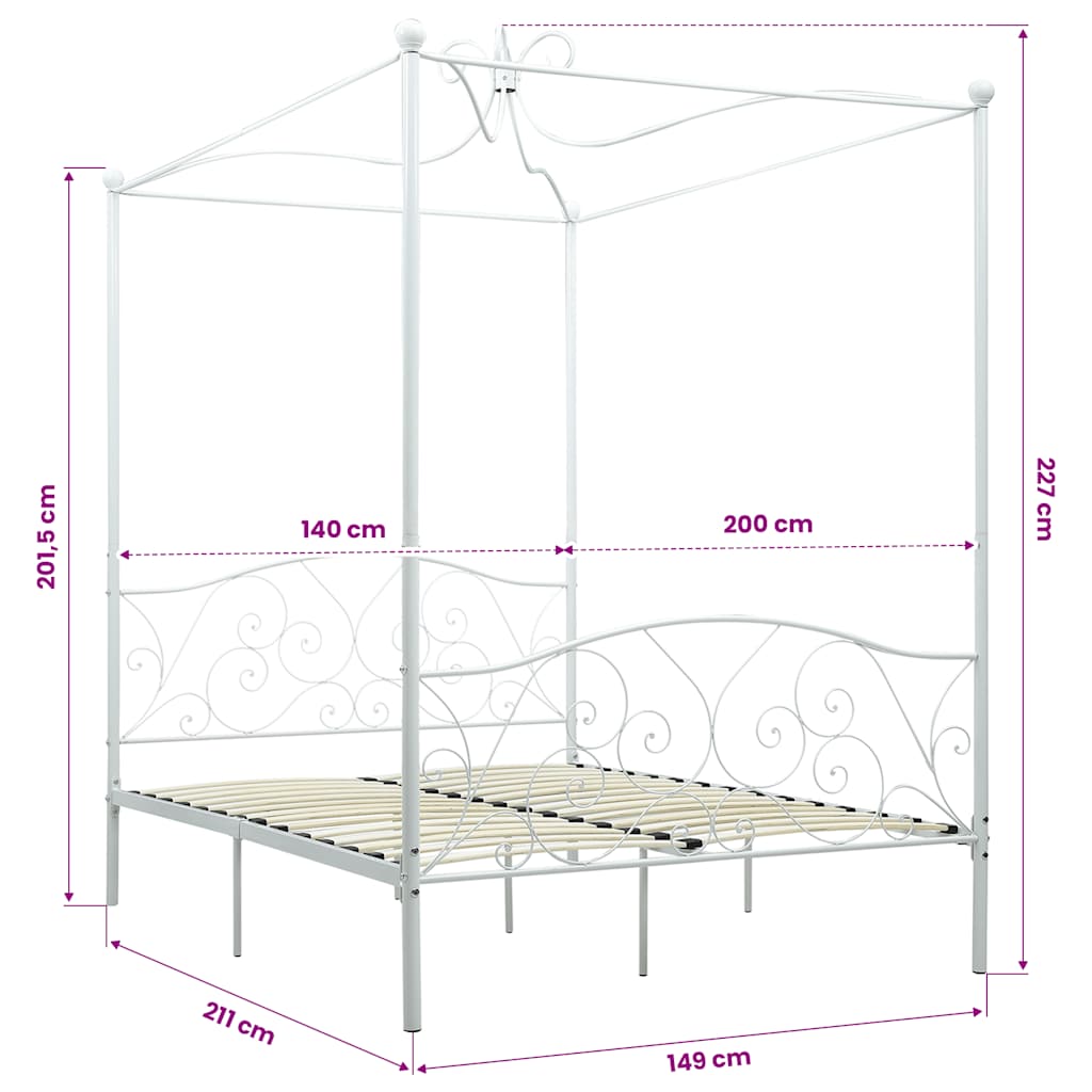Bed Frame | White | Metal | Double | Decorative Inlays | Bed Frame