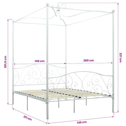 Bed Frame | White | Metal | Double | Decorative Inlays | Bed Frame