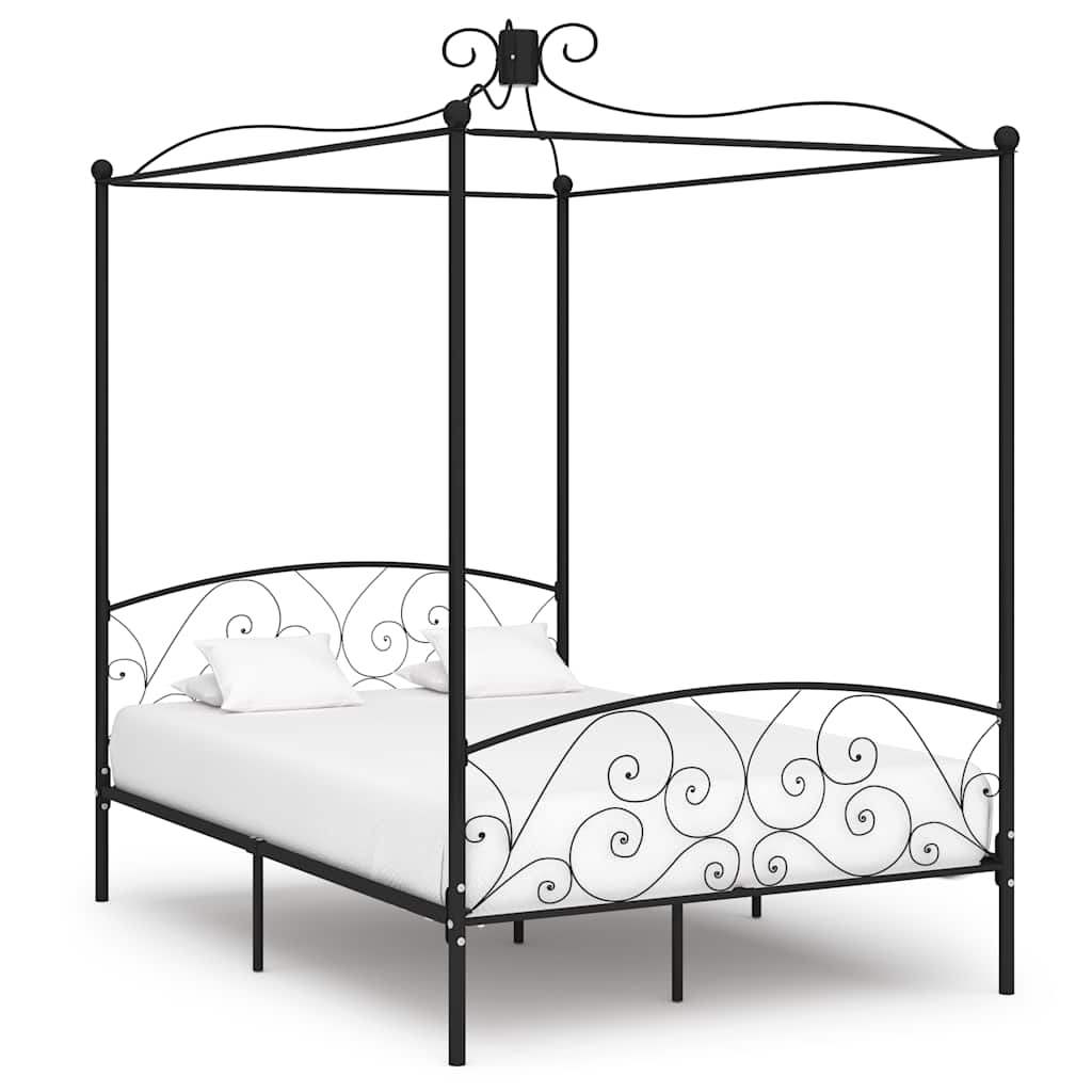 Canopy Bed Frame without Mattress Black Metal 120x200 cm
