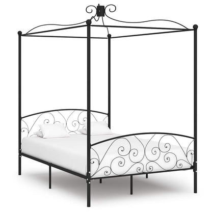 Canopy Bed Frame without Mattress Black Metal 120x200 cm