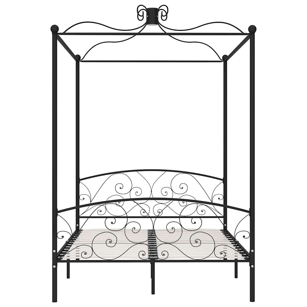 Canopy Bed Frame without Mattress Black Metal 120x200 cm
