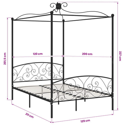 Canopy Bed Frame without Mattress Black Metal 120x200 cm