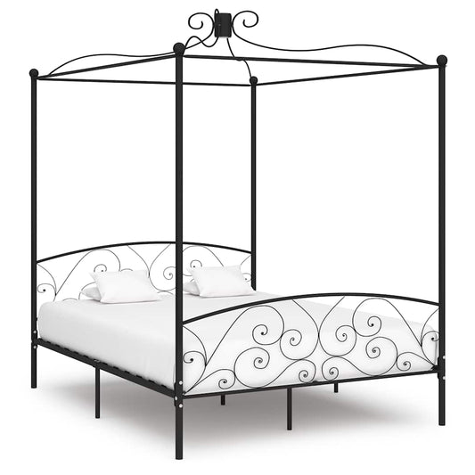 Canopy Bed Frame without Mattress Black Metal 180x200 cm Super King