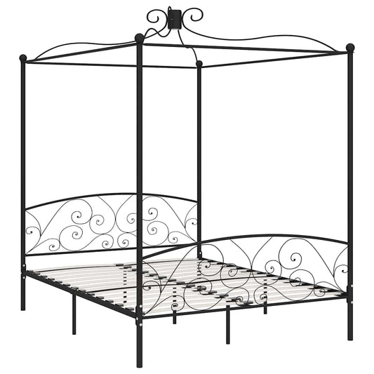 Canopy Bed Frame without Mattress Black Metal 180x200 cm Super King