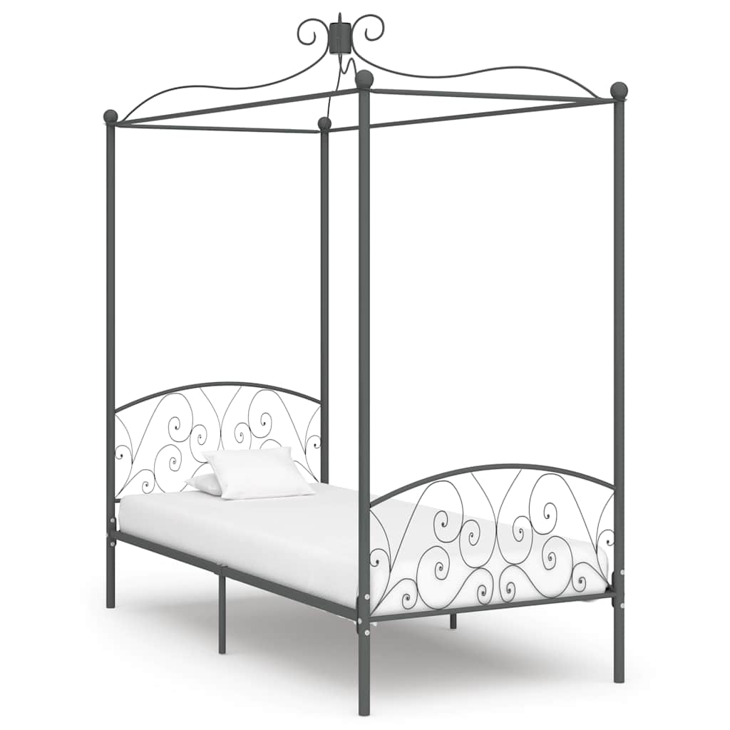 Canopy Bed Frame without Mattress Grey Metal 90x200 cm
