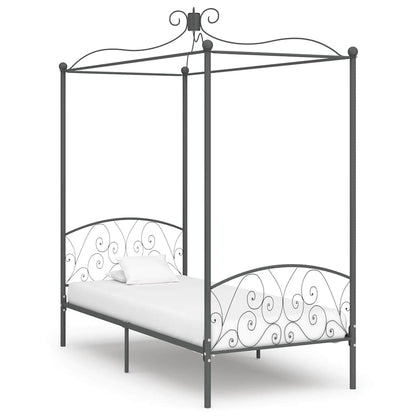 Canopy Bed Frame without Mattress Grey Metal 90x200 cm