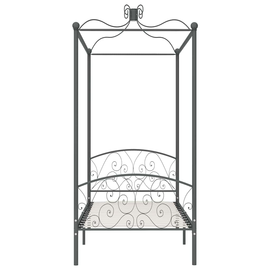Canopy Bed Frame without Mattress Grey Metal 90x200 cm