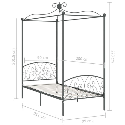 Bed Frame | Grey | Metal | 90x200 cm | Classic/Traditional | Bed Frame