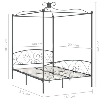 284483 vidaXL Canopy Bed Frame without Mattress Grey Metal 140x200 cm