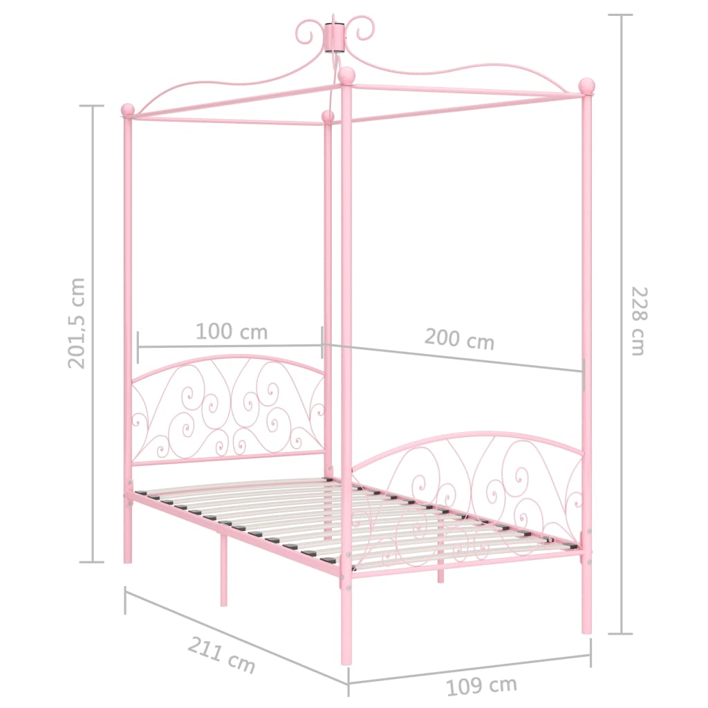Bed Frame | Pink | Metal | 100x200 cm |  Classic/Traditional | Bed Frame