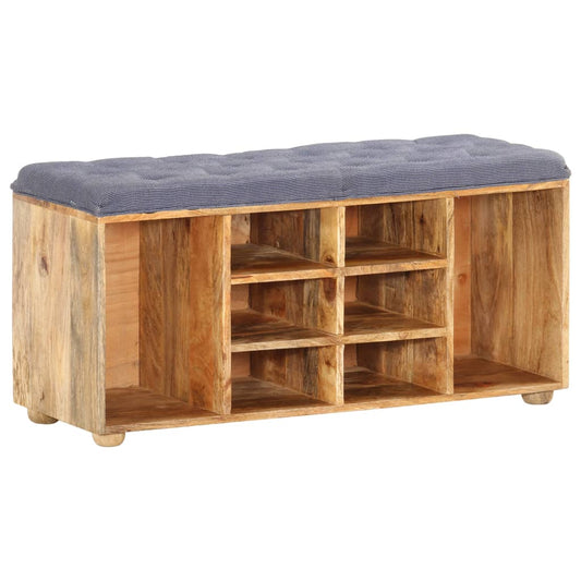 Hall Bench | Natural wood, Grey | Solid mango wood, 100% polyester fabric