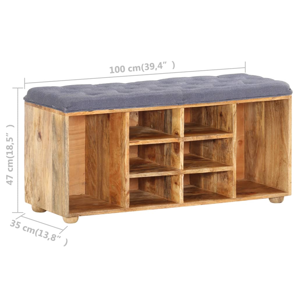 Hall Bench | Natural wood, Grey | Solid mango wood, 100% polyester fabric