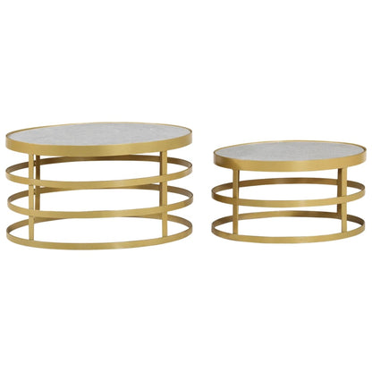 2 Piece Coffee Table Set Marble Brass and White