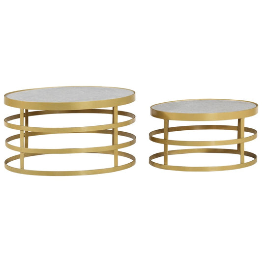 2 Piece Coffee Table Set Marble Brass and White