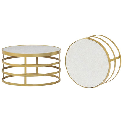 2 Piece Coffee Table Set Marble Brass and White